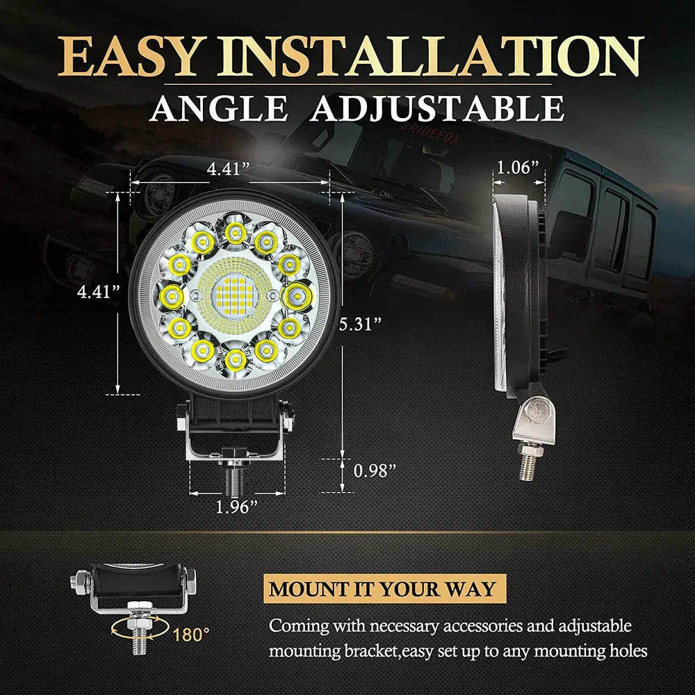 4" 123W LED Bar - Off-Road 4X4 Spotlight, 12V 24V, IP68 Waterproof, 6000K, for Jeep, Truck, Car, Tractor, SUV, ATV, LED Headlights