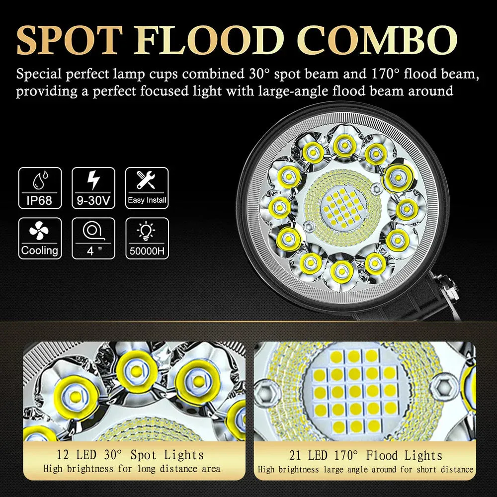 4" 123W LED Bar - Off-Road 4X4 Spotlight, 12V 24V, IP68 Waterproof, 6000K, for Jeep, Truck, Car, Tractor, SUV, ATV, LED Headlights