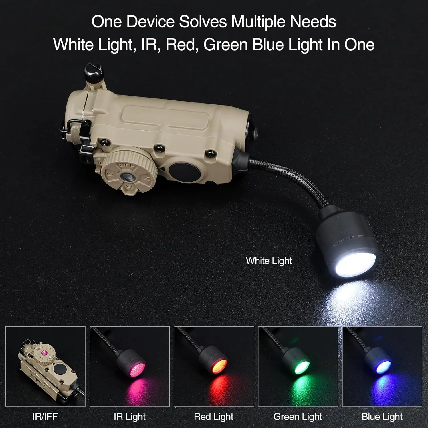 5 in 1 Tactical Helmet Light with IR   Red/Green/Blue  White LED Task Lamp, Survival Signal Light with Helmet Light Mount for Helmet Molle Belt System