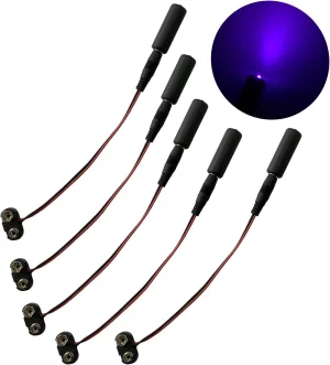 5 Pack Black Light Micro Effects Light 405nm Violet LED Mini Blacklight with 9V Battery Clip for Props Scenery Fluorescent Paints Theatrical Costumes UV Glow Inks