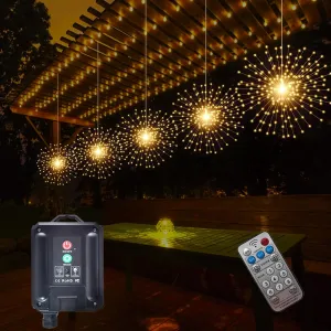 5 Pcs 1000LED Solar Starburst Sphere Lights,Firework Light Remote Control Timer 8 Modes Dimmable Waterproof Hanging Fairy Light, Sparkly Lights for Patio Garden Tent Outdoor(Warm White)