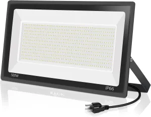 500W LED Flood Light Outdoor,2750W Equivalent Super Bright FloodLight with Plug,58600LM 5000K Daylight White IP66 Waterproof Commercial Lighting for Sports Fields,Counts,Arena,Stadium