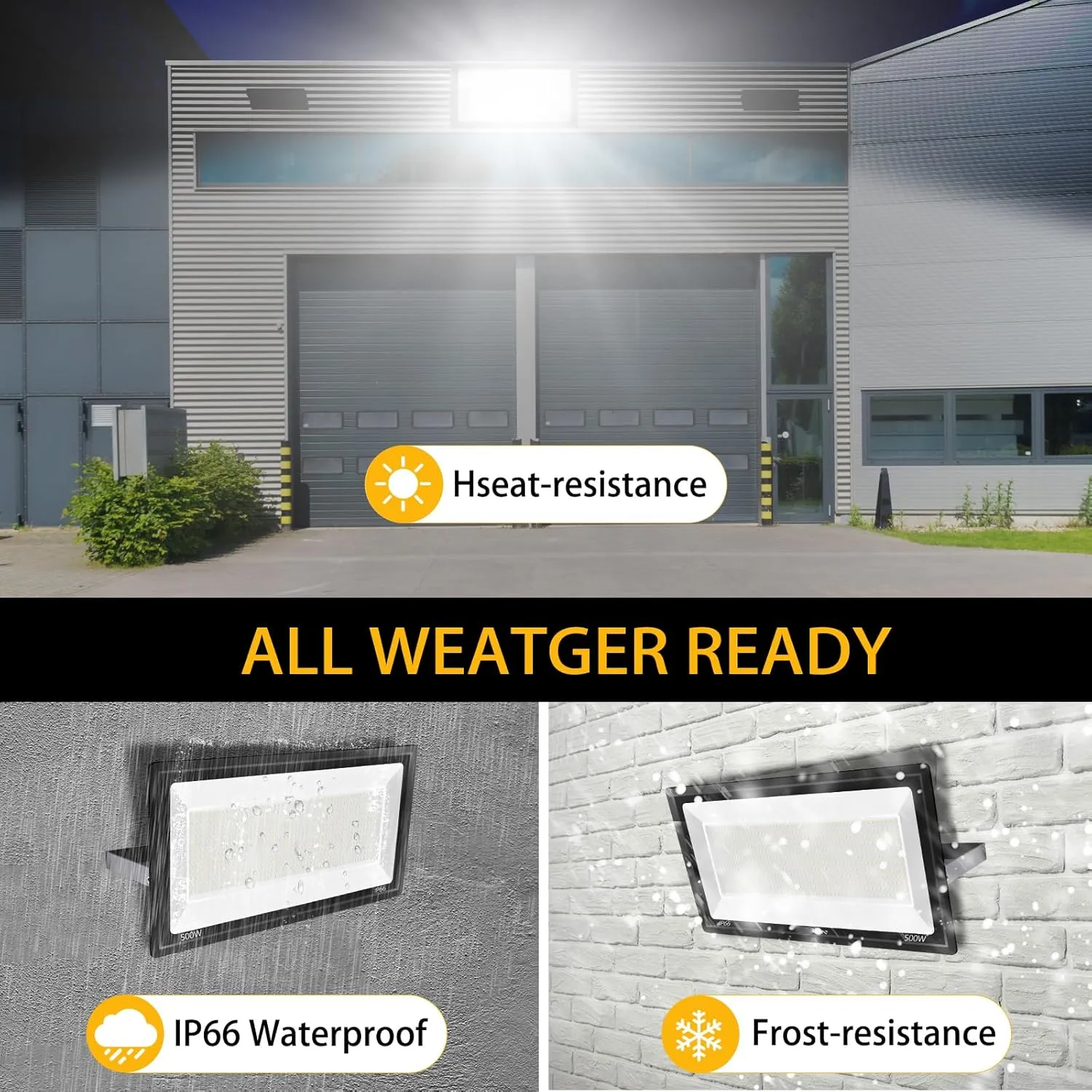 500W LED Flood Light Outdoor,2750W Equivalent Super Bright FloodLight with Plug,58600LM 5000K Daylight White IP66 Waterproof Commercial Lighting for Sports Fields,Counts,Arena,Stadium