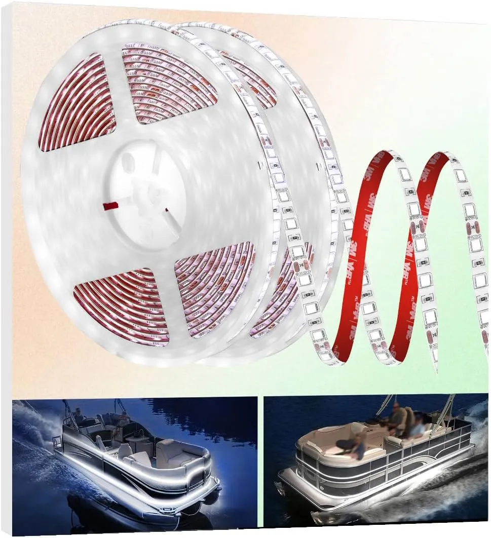 50FT LED Boat Lights, 12V Waterproof White Marine Pontoon Led Strip Light, Boat Deck Interior Light, Boats Accessories, Under Gunnel Lighting, Night Fishing Lighting for Pontoon Fishing Bass Boats