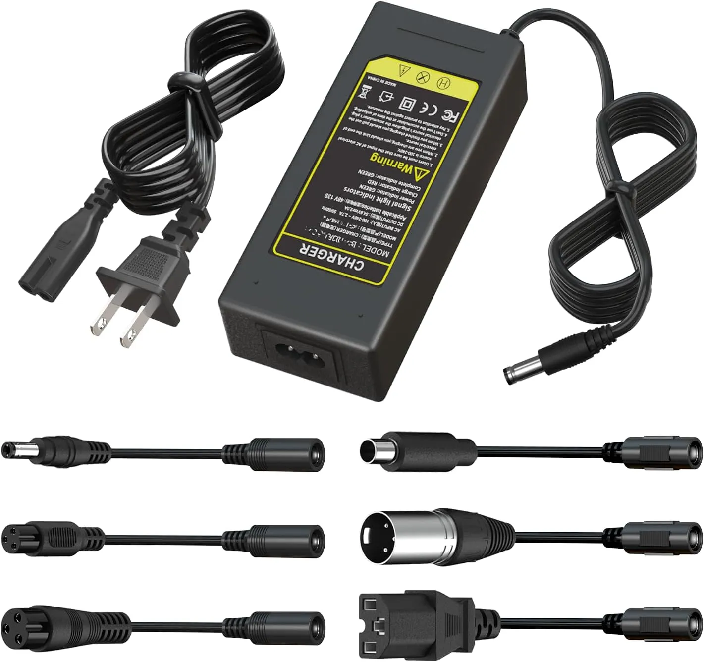 54.6V 2A Fast Battery Charger with 6 Plugs, Universal Battery Replacement Charger for 13S 48V Lithium Battery, Compatible with Jetson, Gotrax, Razor, Ninebot, Segway, Swagtron, Hiboy and More