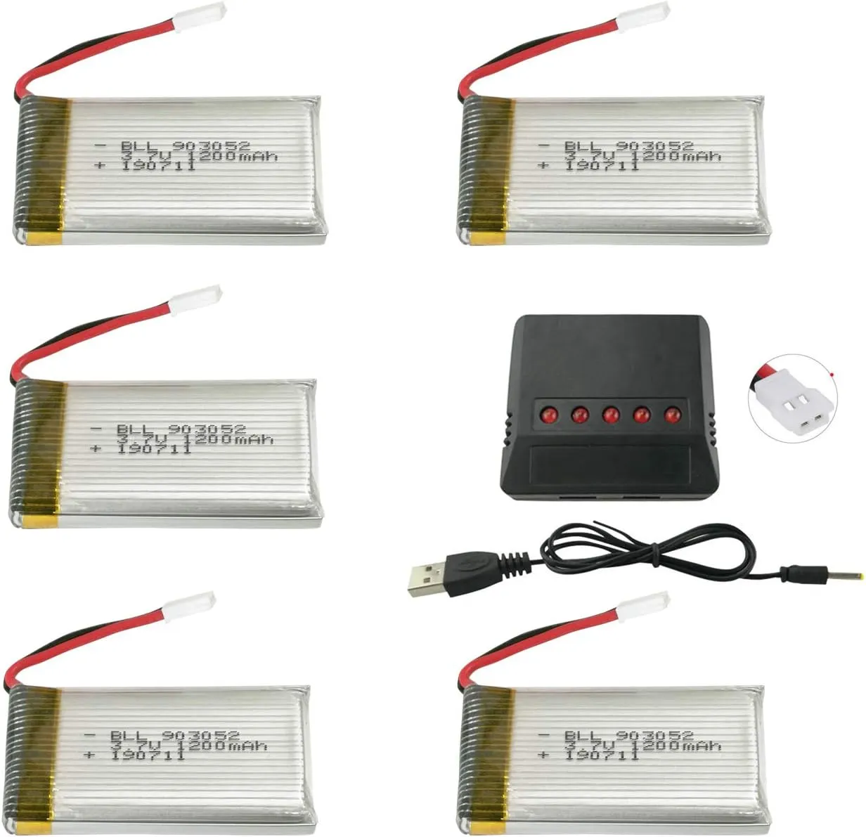 5PCS 3.7V 1200mAh Upgrade Li-Polymer Battery and 5 in 1 Charger for SYMA X5SW X5SC X5SC-1 RC Quadcopter Drone Spare Parts