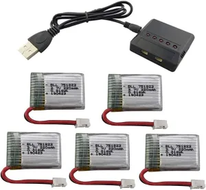5PCS 3.7V 300mAh Lithium Battery with 5 in 1 Charger for JJRC H36 E010 GoolRC T36 NIHUI NH010 F36 Quadcopter Spare Parts Drone