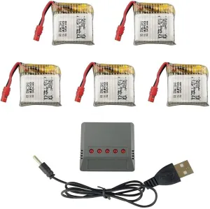 5PCS 3.7V 380mAh Lithium Battery with 5 in 1 Balance Charger for SYMA X21 X21W X26 Four-axis Aircraft Quadcopter Spare Parts Drone