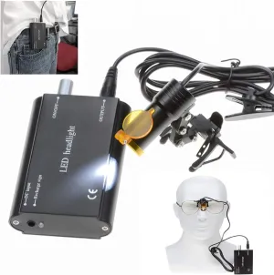 5W Dental Medical Portable LED Headlight Iron Frame Clip On LED light with Filter  Latest Type Plastic Plug-in Battery (Black)