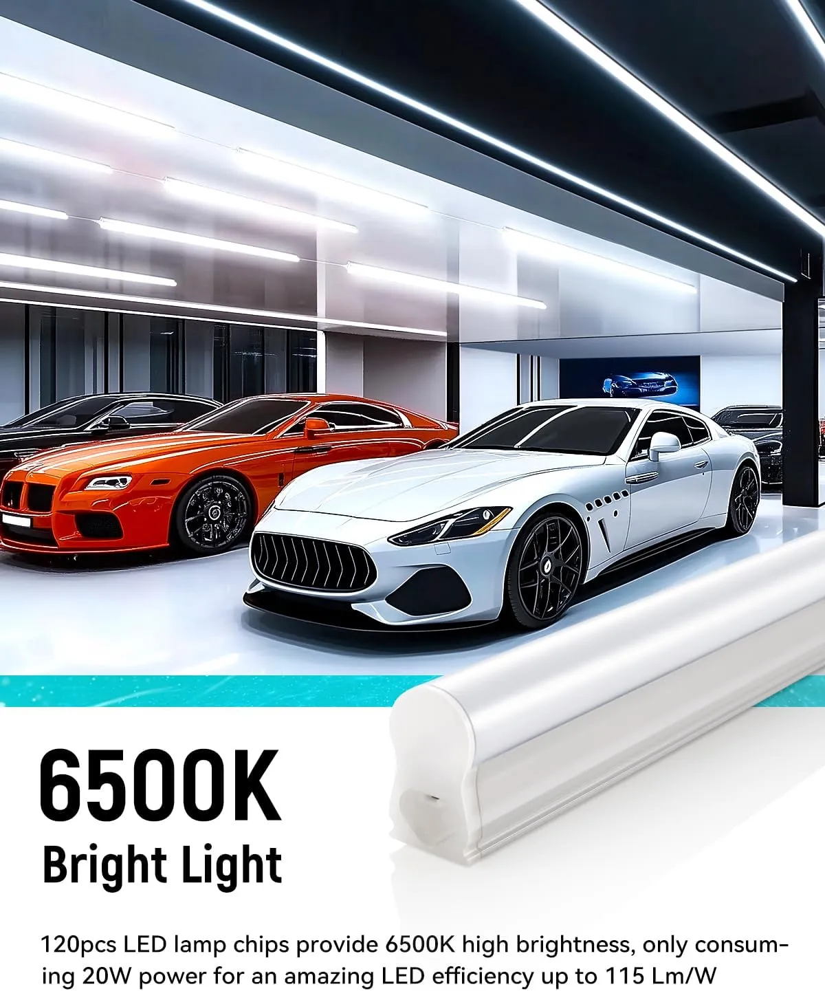 (6 Pack) 4FT T5 LED Integrated Fixture, 6500K,20W,2300LM(Super Bright White) Linkable LED Shop Light,Garage Ceiling and Cabinet Light,Strip Light,Corded Electric with ON/Off Switch