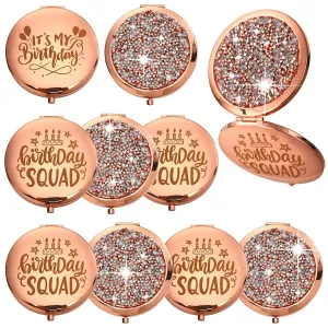 6 Pcs Birthday Squad Party Favor Magnifying Compact Mirrors Birthday Squad Travel Small Mirror for Purse Makeup Pocket Mirror for Women 20th 30th 40th 50th 60th Party Favor(Rose Gold)