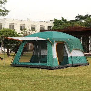 6 Person Tent Double Layer Tent for Camping Family,Waterproof Outdoor Tent with Porch,2 Bedroom Living Room Tent,Advanced Ventilation Dome Tent (Color : Green) (Green)