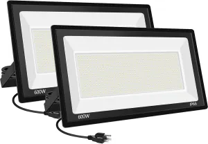 600W LED Flood Light 2Pack,Super Bright Daylight 5000K IP66 Waterproof Security Outdoor LED Arena Lights,Commercial Lighting Floodlight for Fields,Counts,Stadium