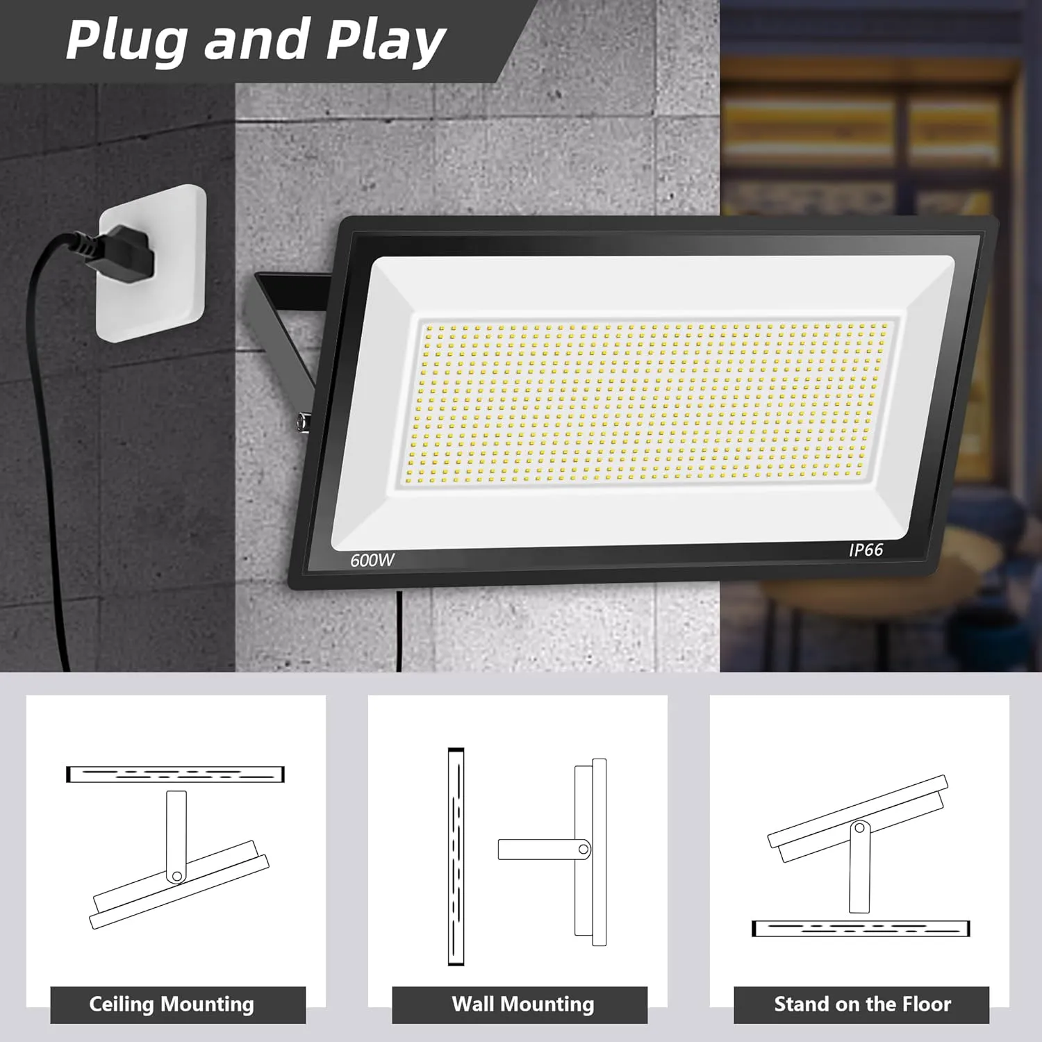600W LED Flood Light 2Pack,Super Bright Daylight 5000K IP66 Waterproof Security Outdoor LED Arena Lights,Commercial Lighting Floodlight for Fields,Counts,Stadium
