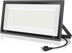 600W LED Flood Light Outdoor,(3060W Equivalent),67600LM 5000K Daylight White Super Bright LED Arena Light with Plug,85-277V IP66 Waterproof Commercial Lighting for Sports Fields,Counts,Stadium