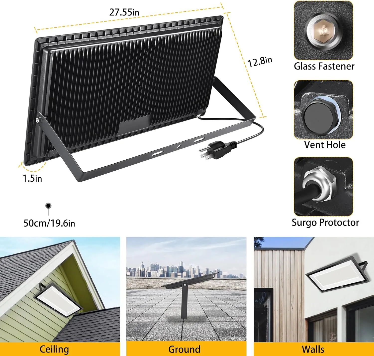 600W LED Flood Light Outdoor,(3060W Equivalent),67600LM 5000K Daylight White Super Bright LED Arena Light with Plug,85-277V IP66 Waterproof Commercial Lighting for Sports Fields,Counts,Stadium
