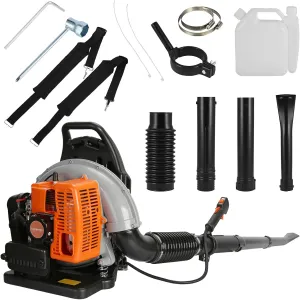 63CC Backpack Leaf Blower, 665-CFM 3HP Gas Leaf Blower, 2-Stroke Gas Powered Backpack Blower, Ergonomic Design, Low Vibration, Gas Powered Backpack Leaf Blower Snow Blower for Yard Garden