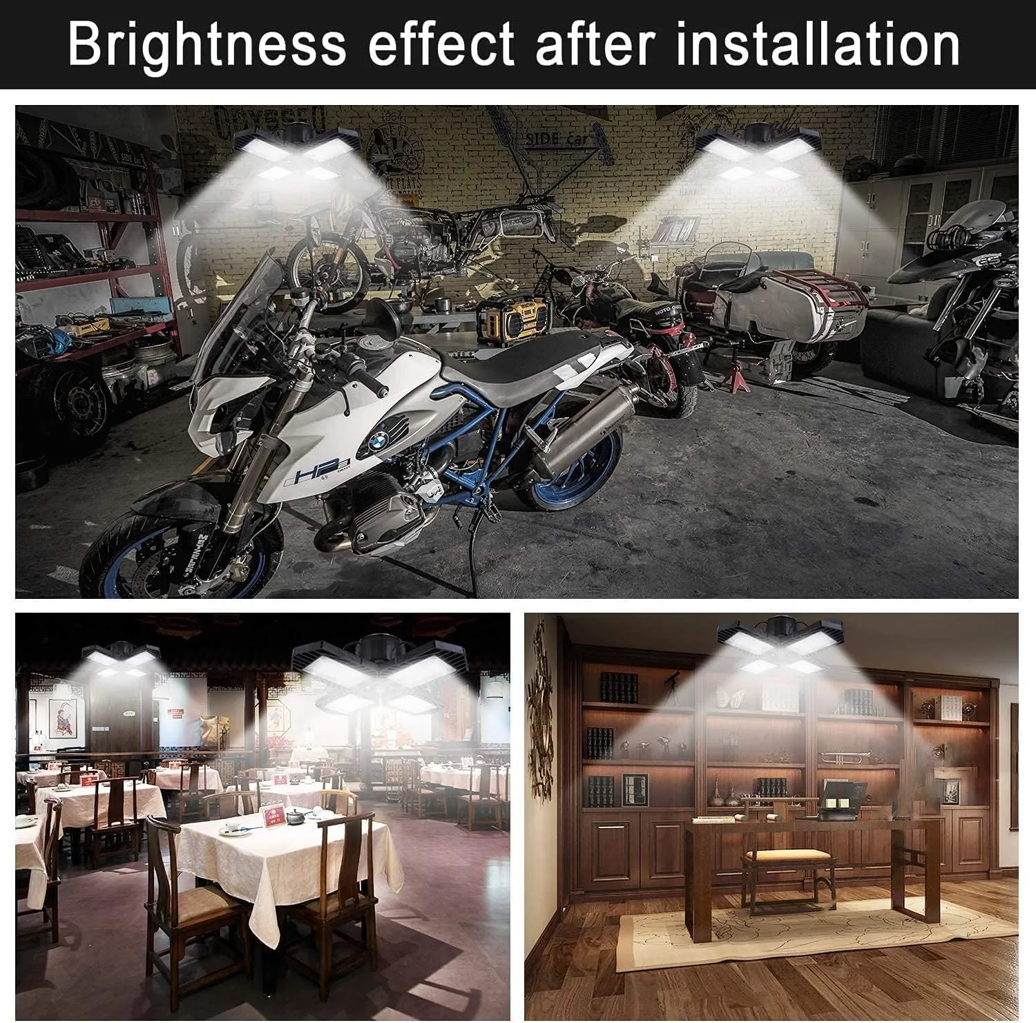 6Pack LED Garage Lights, 100W Deformable LED Lighting 10000LM E26 Daylight 6000K Super Bright Adjustable Lights for Warehouse
