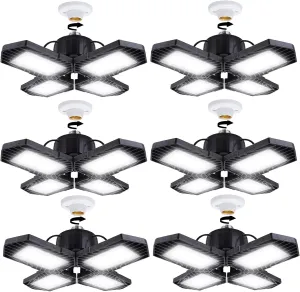 6Pack LED Garage Lights, 100W Deformable LED Lighting 10000LM E26 Daylight 6000K Super Bright Adjustable Lights for Warehouse
