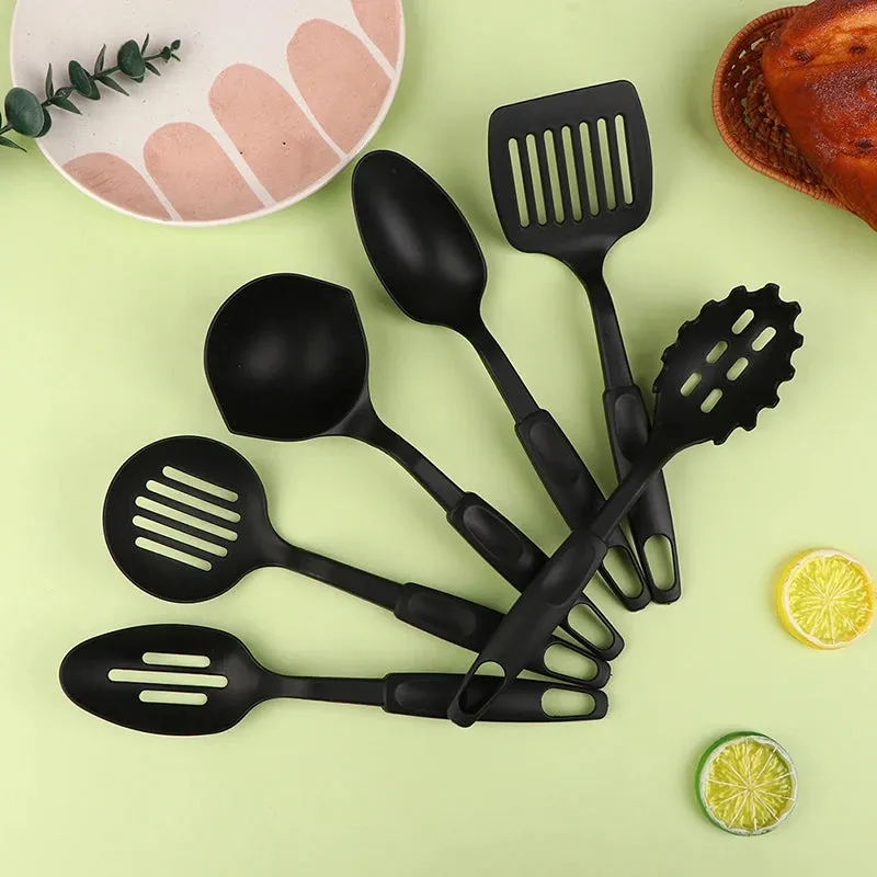 6Pcs Nylon Multifunction Black Shovel Spoon Soup Ladle Spatula Set Non-Stick Kitchenware Cooking Tools