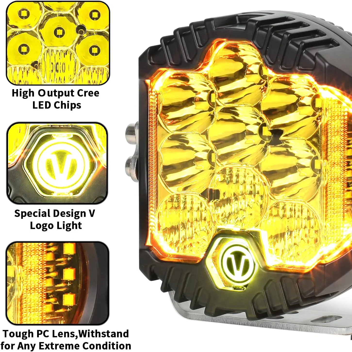 7 Inch 90W Amber Yellow LED Offroad Light with DRL, 8000LM Waterproof Driving Light Spot Flood Combo Work Light for Wrangler, ATV, SUV, UTV, Trucks, Pickup, 4x4, F150 - Pack of 1