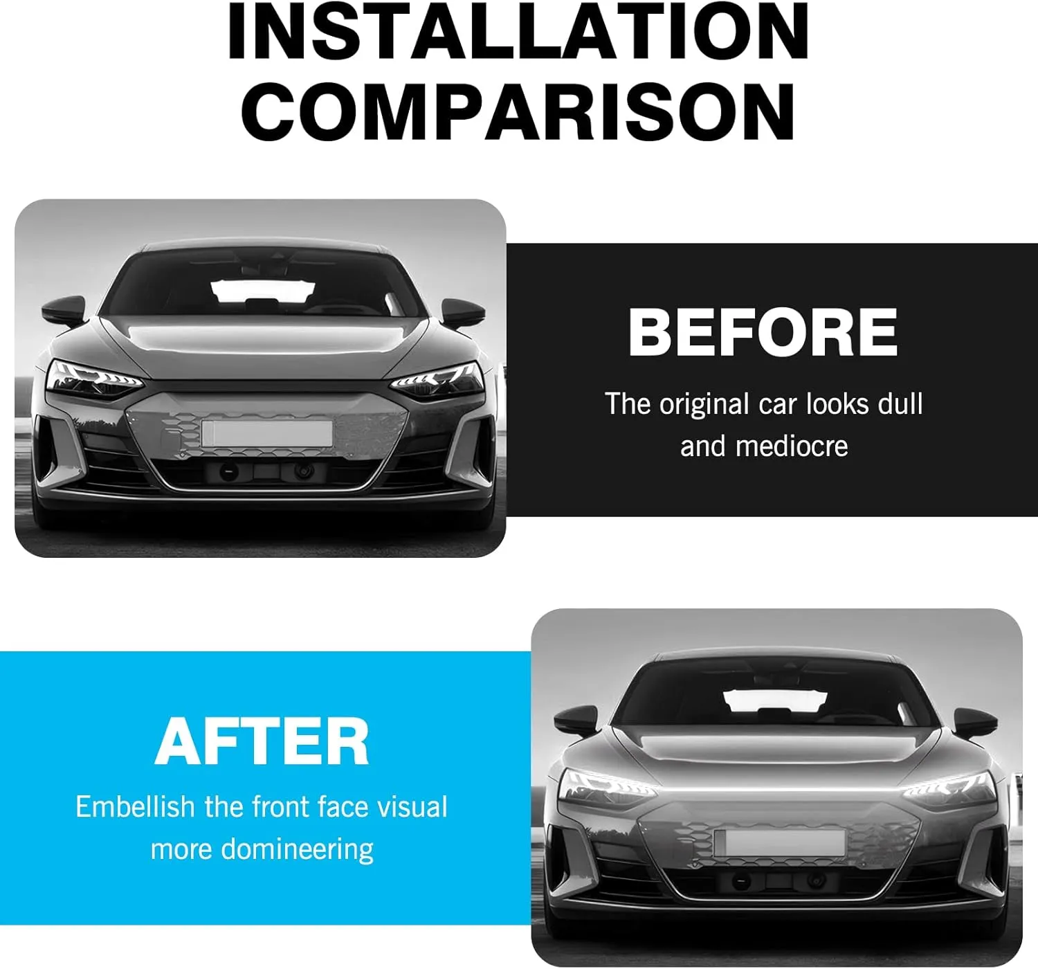 70-Inch LED Hood Daytime Running Lights, Penetrating Center Grid Starter Scanning Light Guide Strip Ambient Light Running Lights, Personalized Decorative Tuning Accessories for Cars (White)