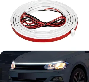 70-Inch LED Hood Daytime Running Lights, Penetrating Center Grid Starter Scanning Light Guide Strip Ambient Light Running Lights, Personalized Decorative Tuning Accessories for Cars (White)