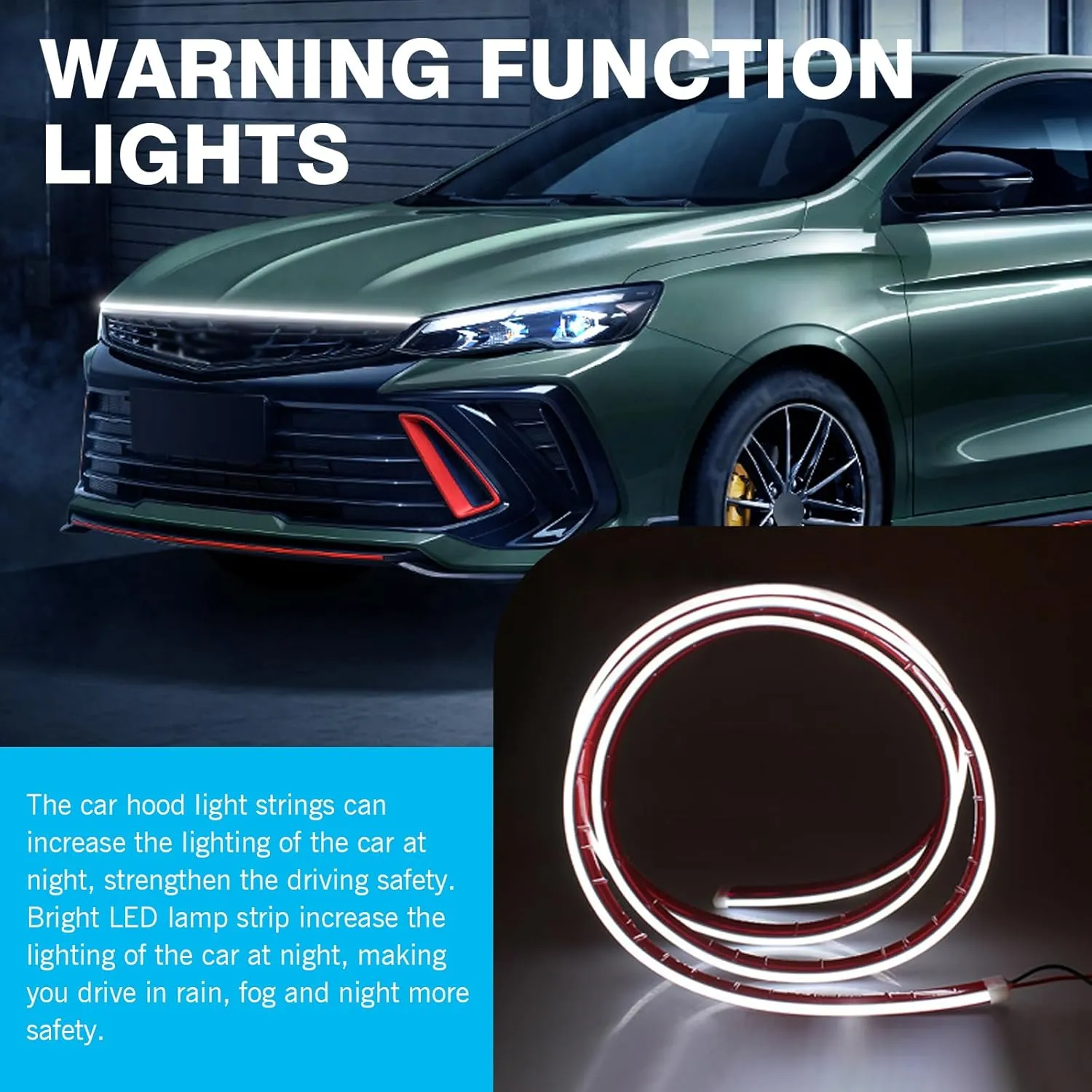 70-Inch LED Hood Daytime Running Lights, Penetrating Center Grid Starter Scanning Light Guide Strip Ambient Light Running Lights, Personalized Decorative Tuning Accessories for Cars (White)