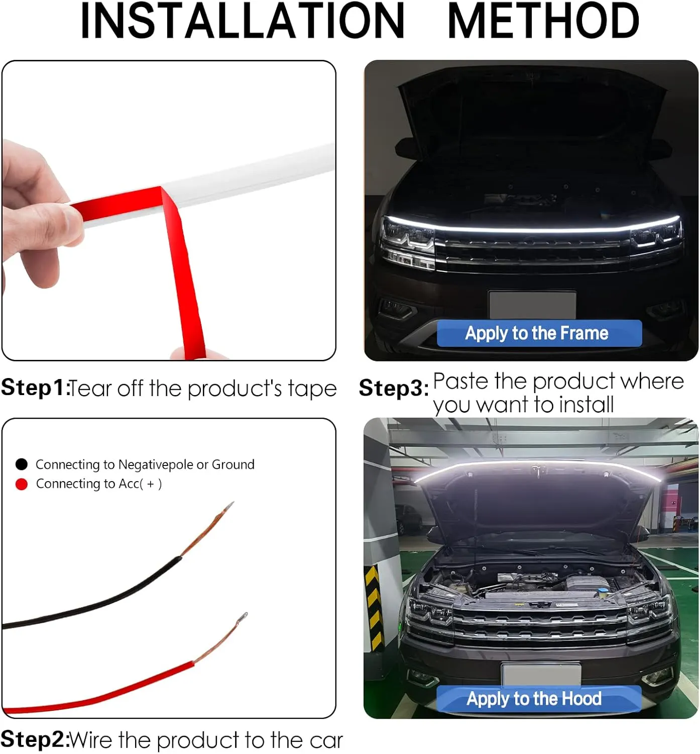 71 Inches Hood Light Strip, Dynamic LED Strip Light, Exterior Flexible Daytime Running Light for Car, SUV (White Light)