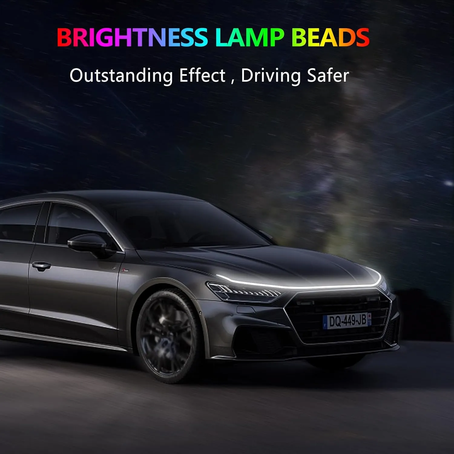 71 Inches Hood Light Strip, Dynamic LED Strip Light, Exterior Flexible Daytime Running Light for Car, SUV (White Light)
