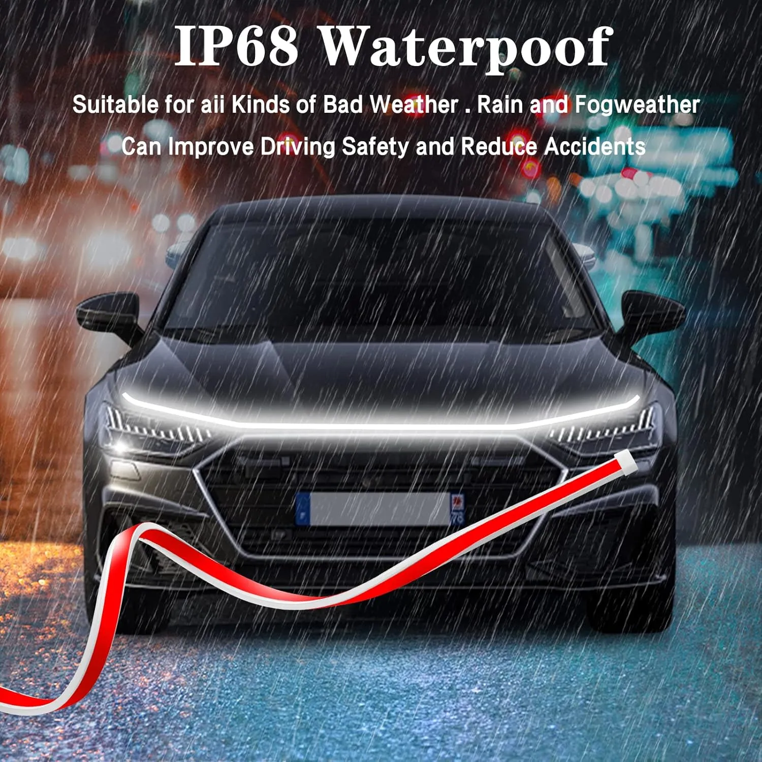 71 Inches Hood Light Strip, Dynamic LED Strip Light, Exterior Flexible Daytime Running Light for Car, SUV (White Light)