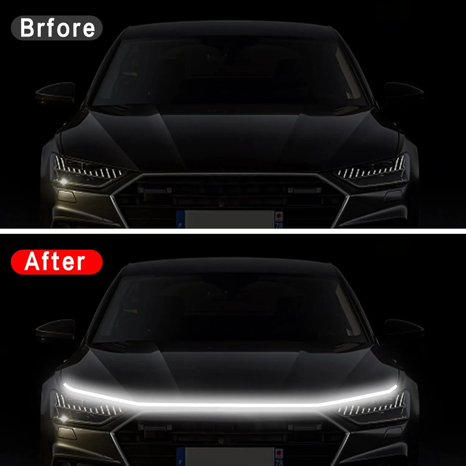 71 Inches Hood Light Strip, Dynamic LED Strip Light, Exterior Flexible Daytime Running Light for Car, SUV (White Light)