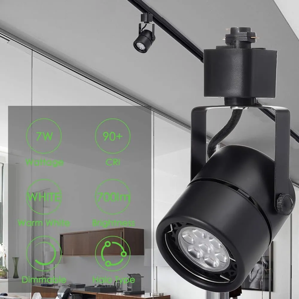 7W LED Track Lighting Heads,Dimmable Led Track Light Heads Compatible with H Type Track Light Rail,Ceiling Spotlight for Kitchen Accent Task,110V 36°Angle 3000K Warm White 12 Pack (Black)