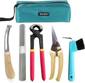 8-Inch Farrier Tool Kit (6 Pieces) Waterproof Tool Bag – Professional Pig Hoof Nipper, Mini Rasp Hoof File, Hoof Cutter, Hoof Pick, Metal Shears for Goats, Pigs & Equine Care