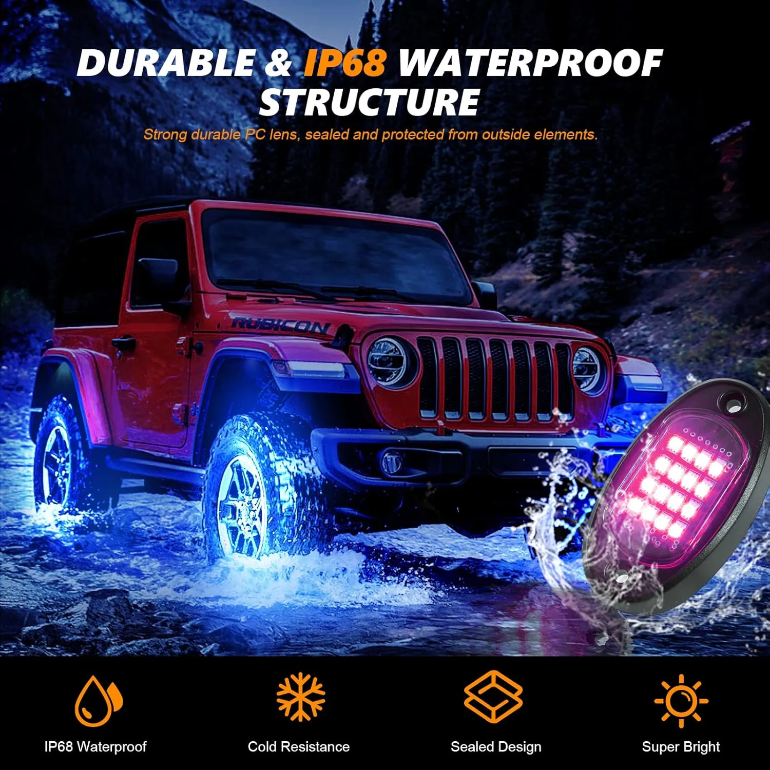 8 Pods RGB LED Rock Lights for Jeeps Trucks Golf Cart ATV UTV RZR SUV Offroad Pickup Car, Waterproof Multicolor Underglow Kit with APP Music Mode Underbody Neon Light Vehicle Underneath Accent 12V