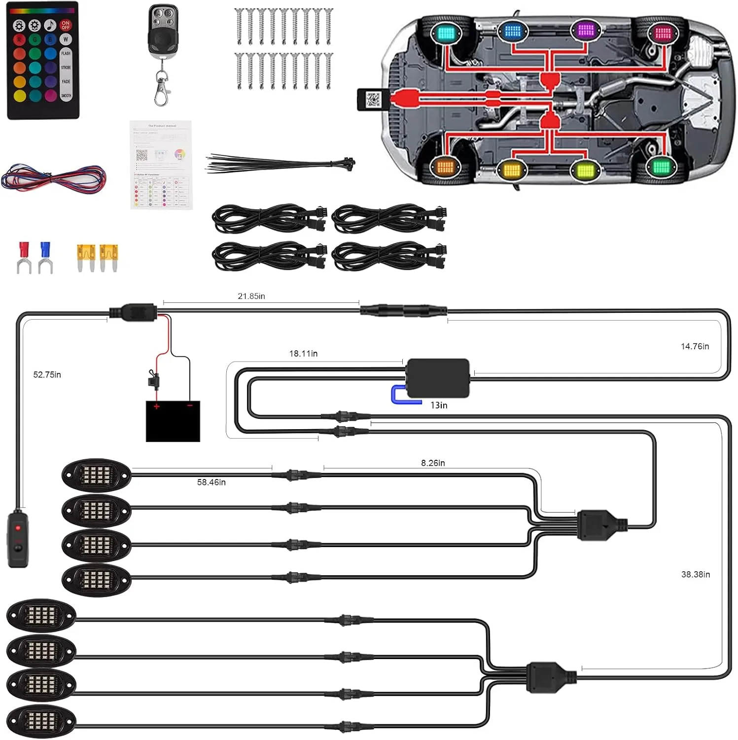 8 Pods RGB LED Rock Lights for Jeeps Trucks Golf Cart ATV UTV RZR SUV Offroad Pickup Car, Waterproof Multicolor Underglow Kit with APP Music Mode Underbody Neon Light Vehicle Underneath Accent 12V