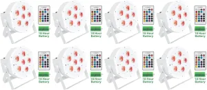 8 Rockville Battery PAR 61 White Rechargeable RGBWA UV DMX DJ Up-Lights Remotes