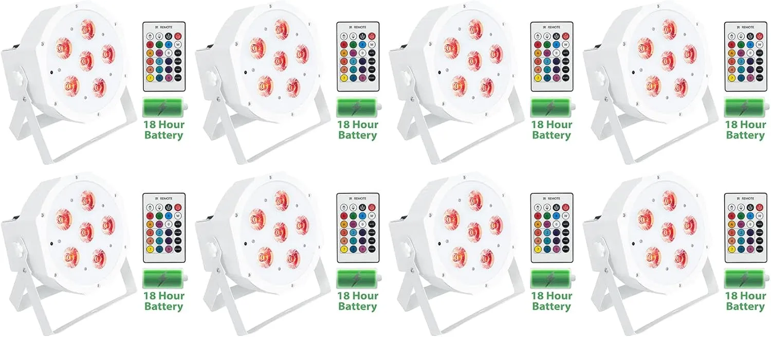 8 Rockville Battery PAR 61 White Rechargeable RGBWA UV DMX DJ Up-Lights Remotes