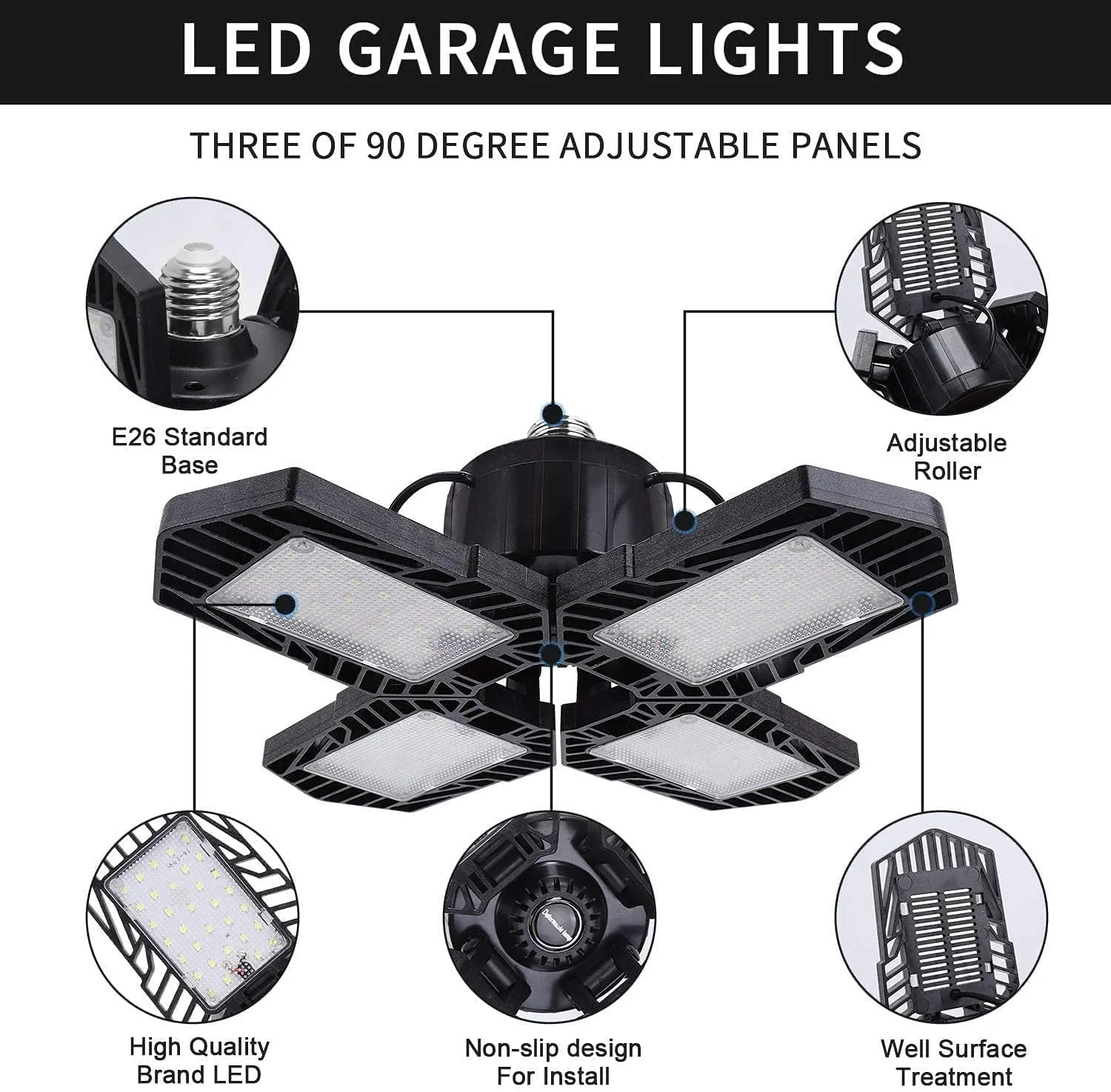 8Pack LED Garage Lights - 100W Deformable, 10000LM E26 Daylight 6000K Super Bright Adjustable Lights for Warehouses