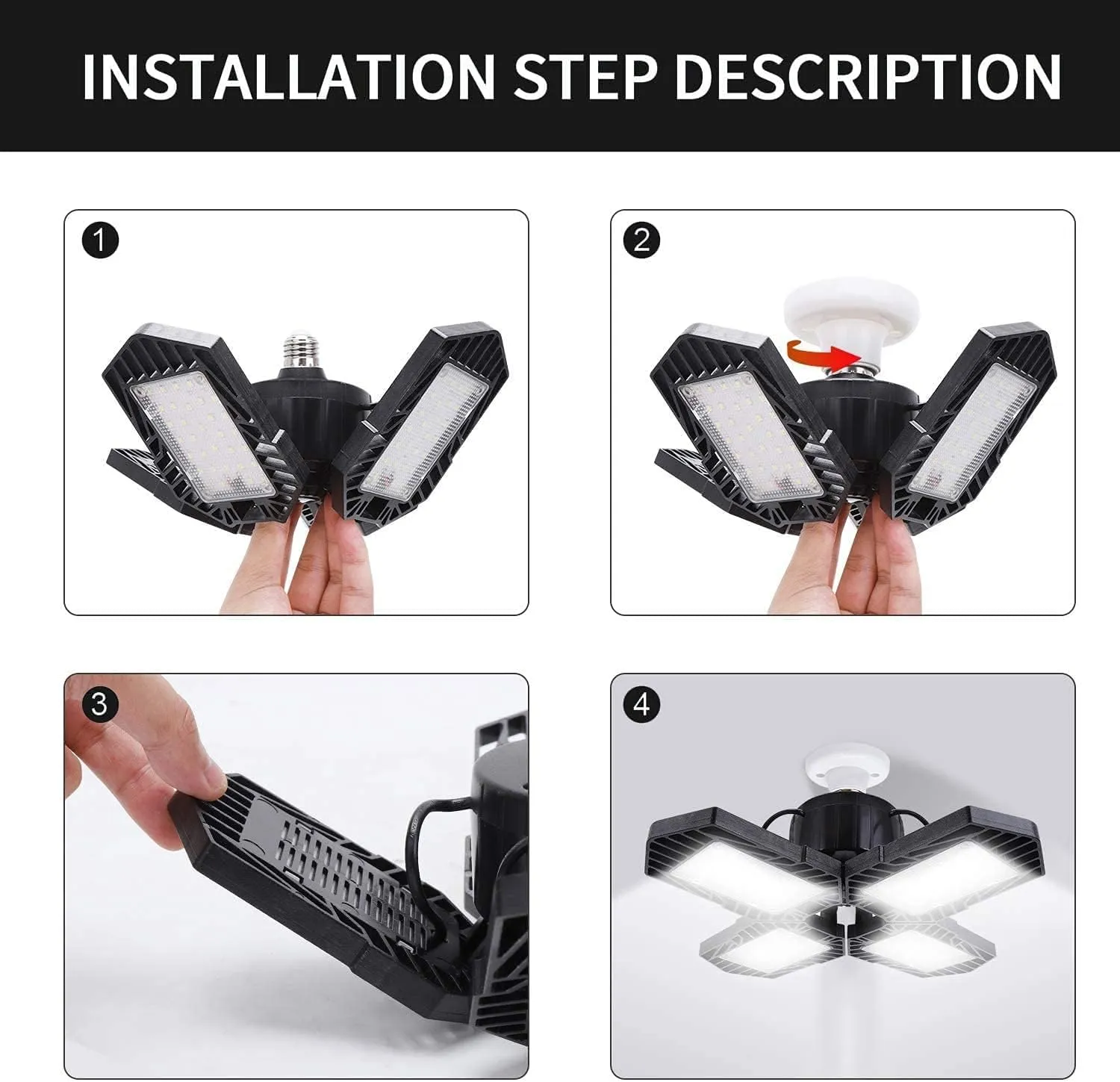 8Pack LED Garage Lights - 100W Deformable, 10000LM E26 Daylight 6000K Super Bright Adjustable Lights for Warehouses