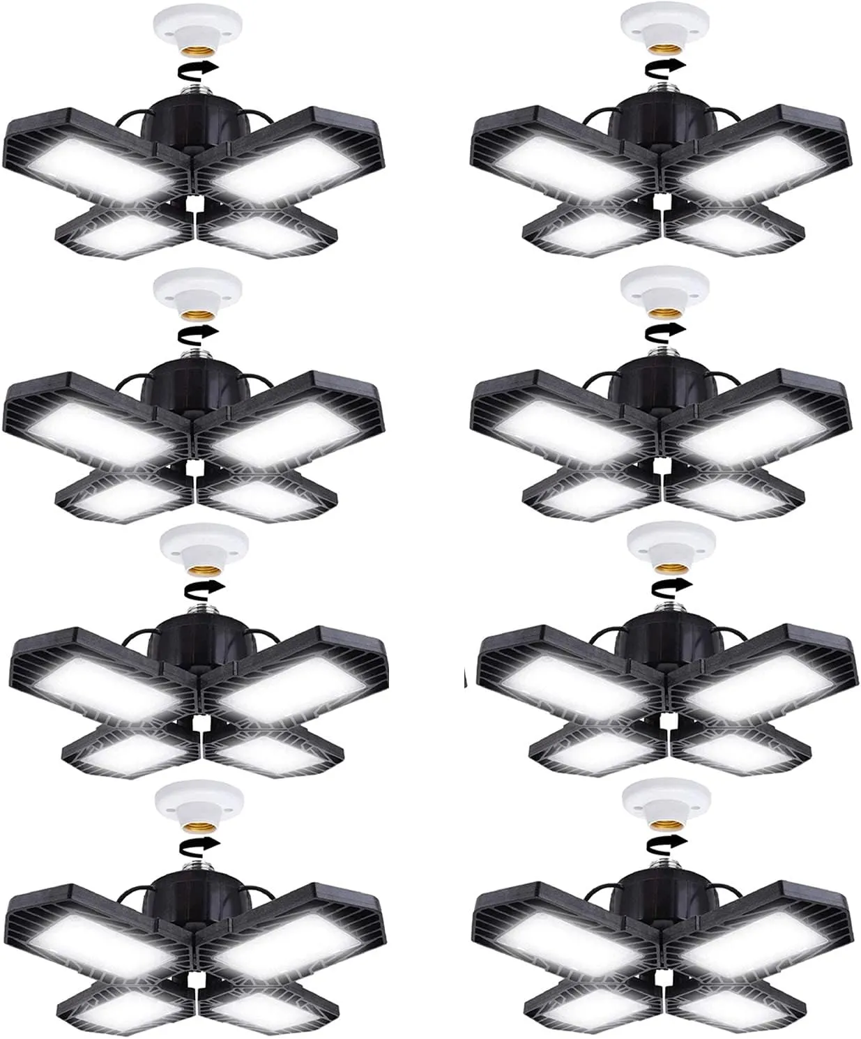 8Pack LED Garage Lights - 100W Deformable, 10000LM E26 Daylight 6000K Super Bright Adjustable Lights for Warehouses
