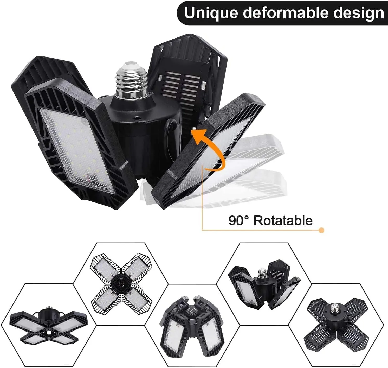 8Pack LED Garage Lights - 100W Deformable, 10000LM E26 Daylight 6000K Super Bright Adjustable Lights for Warehouses