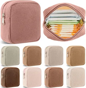9 Pcs Small Makeup Bag Mini Corduroy Cosmetic Bag for Purse Sanitary Napkin Storage Pouch Preppy Wallet Set for Women Portable First Period Pouch with Zipper for Travelling(Beige Color)