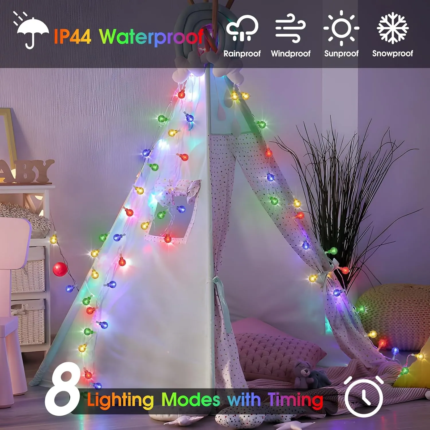 98.4ft 300LED Globe String Lights Outdoor,Crystal Fairy Light IP44 Waterproof Outdoor Hanging Decorative Lights for Home Tent Patio Garden Party Wedding Decor