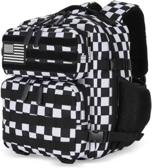 9L Tactical Assault Backpack Gym Backpack Hiking Travel Backpack Camping Backpack (Black and White Plaid)