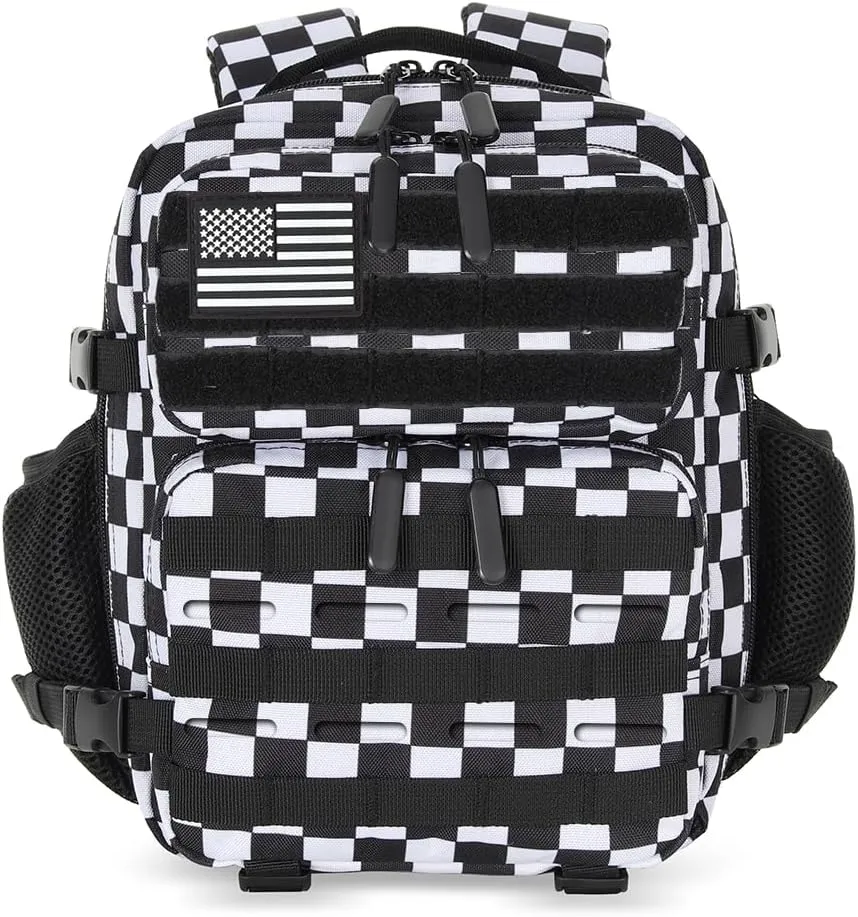 9L Tactical Assault Backpack Gym Backpack Hiking Travel Backpack Camping Backpack (Black and White Plaid)