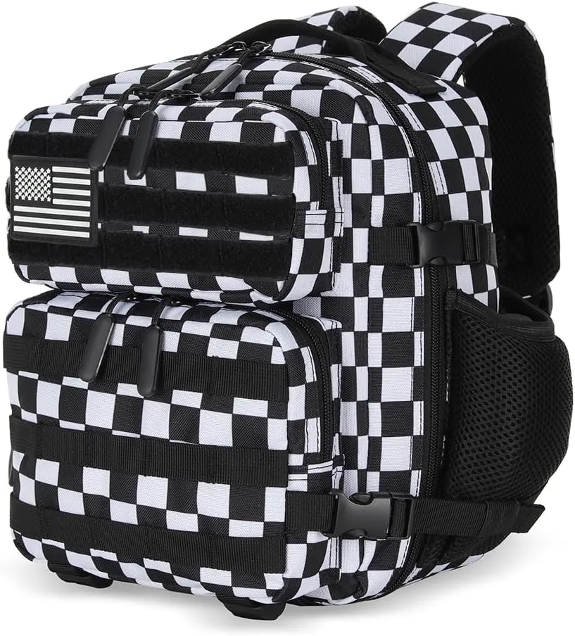 9L Tactical Assault Backpack Gym Backpack Hiking Travel Backpack Camping Backpack (Black and White Plaid)
