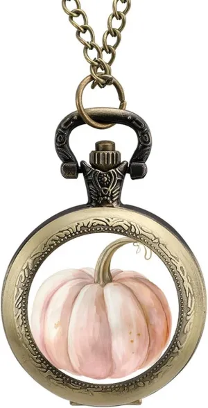 A Single Pumpkin Vintage Quartz Pocket Watch with Chain Numerals Scale for Christmas Graduation Birthday