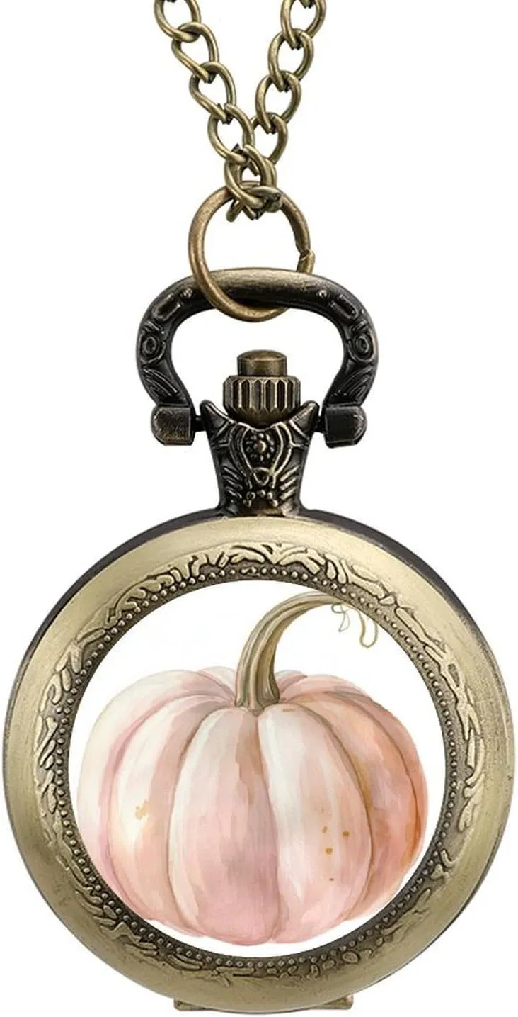 A Single Pumpkin Vintage Quartz Pocket Watch with Chain Numerals Scale for Christmas Graduation Birthday