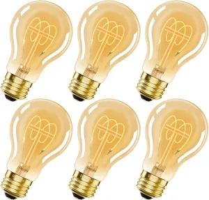 A19 Vintage LED Edison Light Bulbs 40 Watt, Dimmable E26 LED Bulbs 40W, 2200K Amber Warm Light Bulbs, 4W LED A19 Edison Bulb 40 Watt Equivalent, 6 PACK Vintage Antique Decorative Light Bulbs, CRI 90 